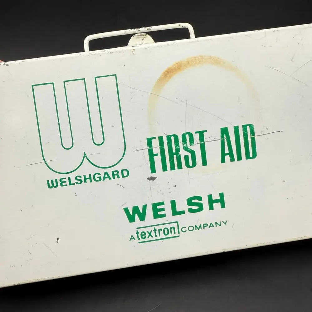 Vintage Metal Box First Aid Kit White Green Welshgard Wall Mounted Retro Decor